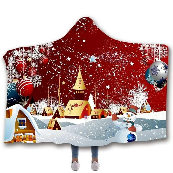 Winter Christmas Pattern Wear Cap Home Blanket Children's Blanket Hooded Shawl