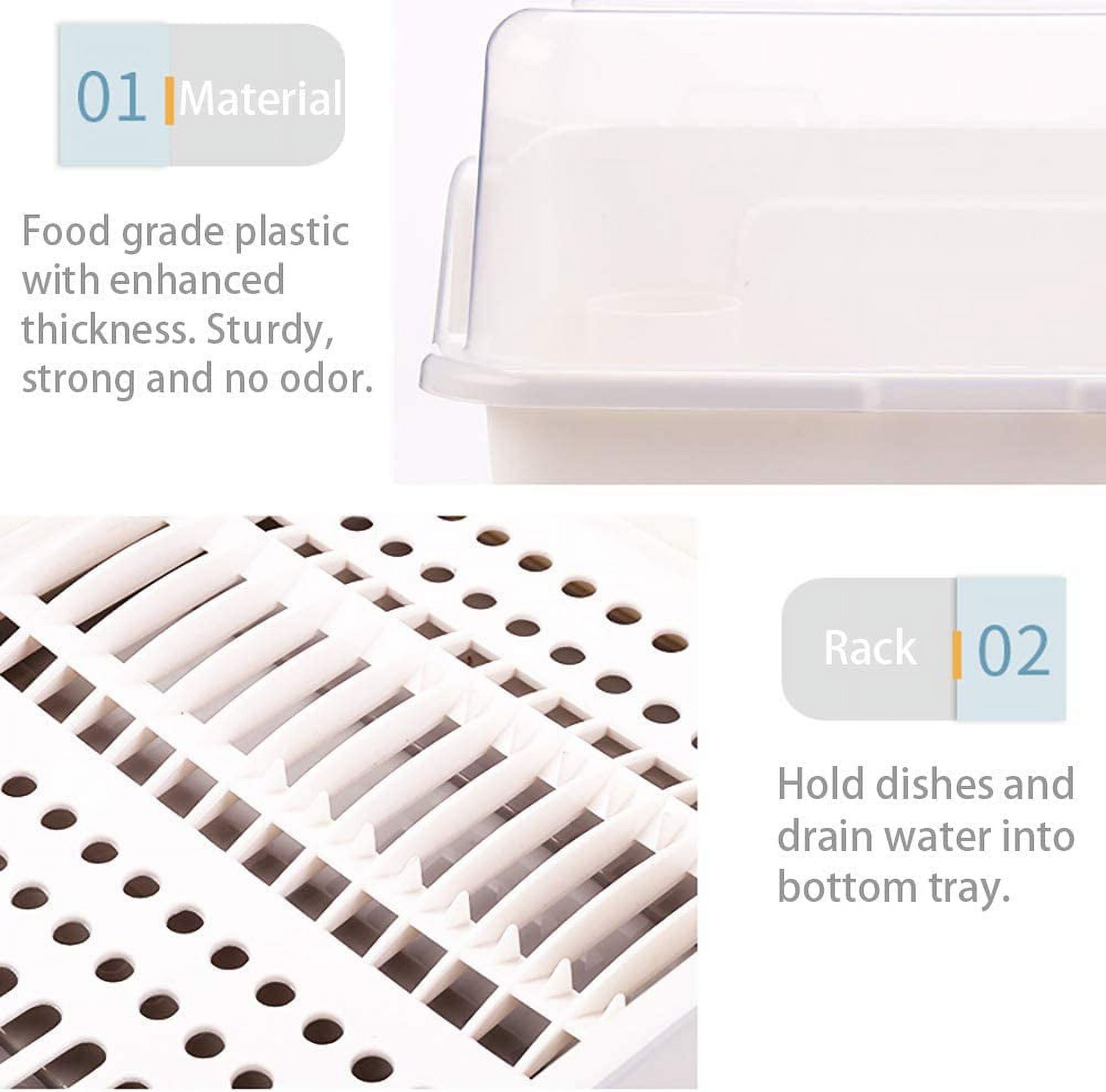  MYBAQ,Dish Drying Rack,Dish Racks for Kitchen Counter,Dish  Rack with Cover,Plastic Dish Drying Rack,Dish Drying Rack with Drainboard, Dish-Drying Rack with Magnetic Suction,Large Capacity,White