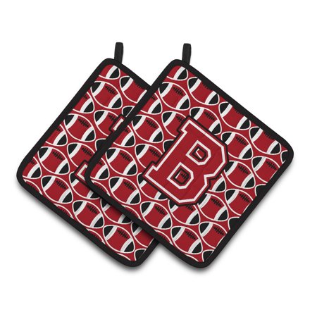 Letter B Football Red  Black and White Pair of Pot Holders