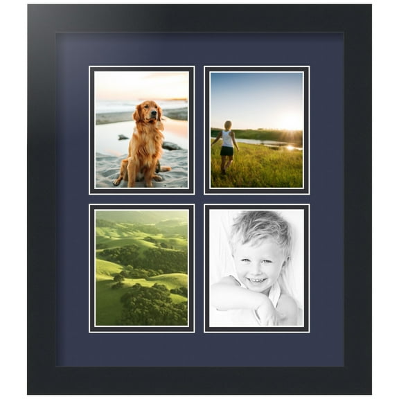 ArtToFrames Collage Photo Picture Frame with 4 - 4x5" Openings, Framed in Black with Deep Blue and Black Mats (CDM-3926-5)