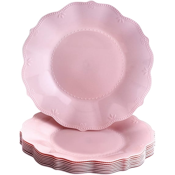 Vintage Embossed Plastic Dinner Plates for Party - 10 PC - Heavy Duty Disposable Dinner Set - 10.75” - Fine China Look Dishes - Perfect for Baby Showers, Weddings etc. - Blush - Chateau Collection