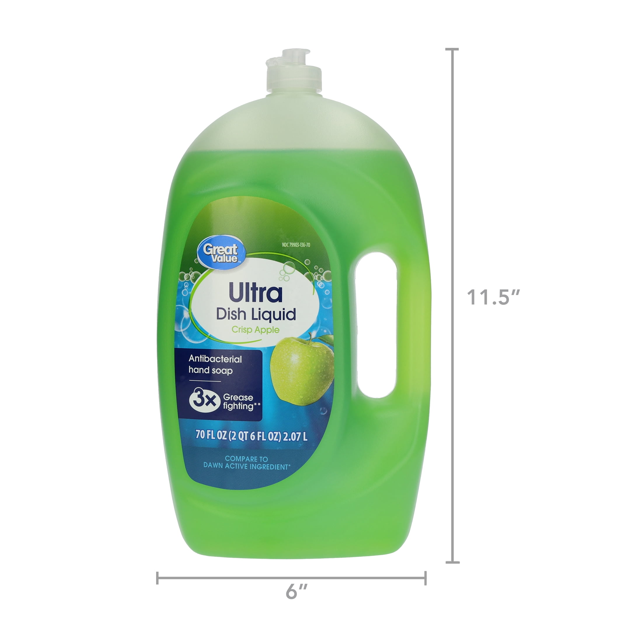 Great Value Ultra Antibacterial Dish Liquid, Crisp Apple, 70 fl oz