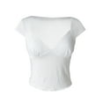 thumbnail image 4 of Gupgi Women Deep V Neck T-Shirts Short Sleeve Tops Solid Color Tee Basic Slim Fit Crop Top, 4 of 6