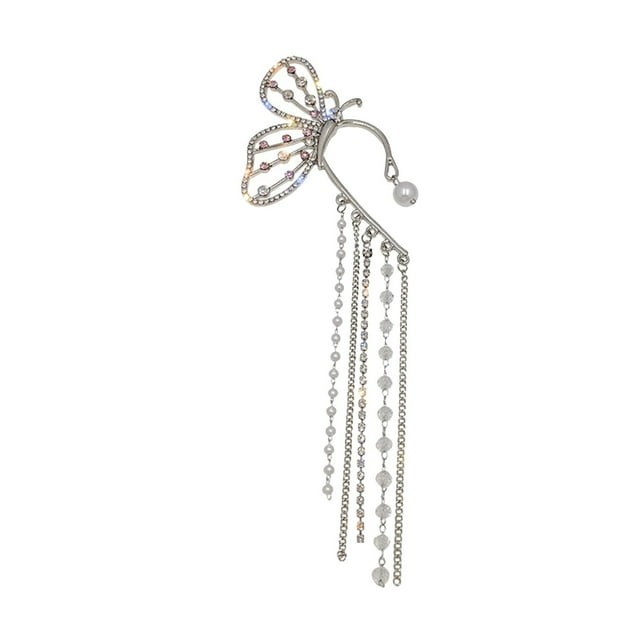 Pearl Rhinestone Tassel Earrings Ear Clip For Women Girls No Piercing Zircon Ear Clips Rhinestone Earrings Wrap Earrings For Women Womens Large Earrings Clip on Earrings for Girls 10-12 Earrings for