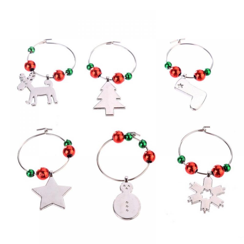 6PCS/Set Christmas Wine Glass Charms Assorted Enamel Charm Pendant Wine Glass Charm Rings Christmas Bells Gold Beads Red Green Beads for Xmas Wine Glass Markers DIY Making Jewelry - image 1 of 6