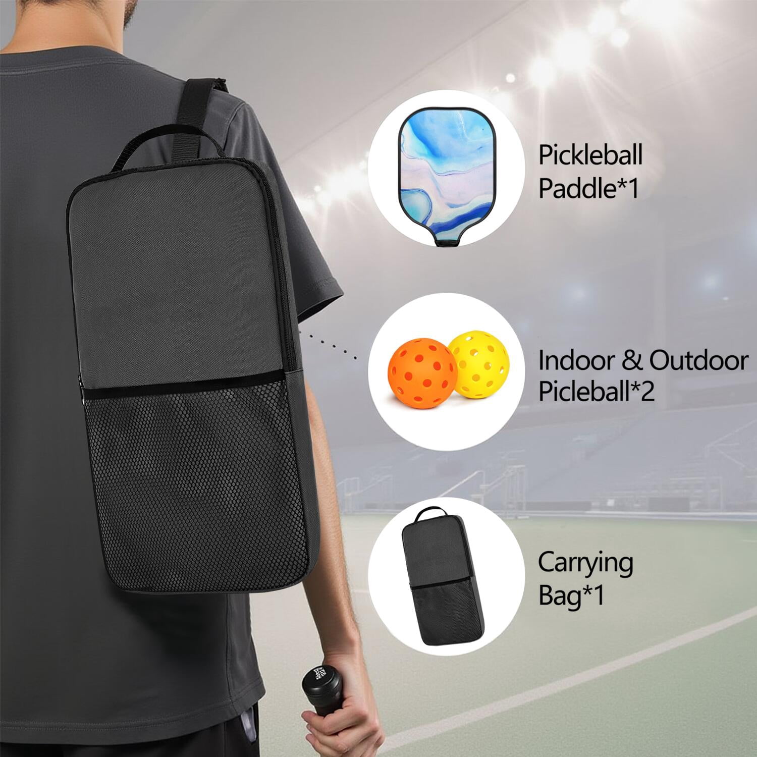 Pickleball Paddles Set Of 1, Fiberglass Surface, Liquid & Marble Print, 1 Paddles, 2 Balls & Bag