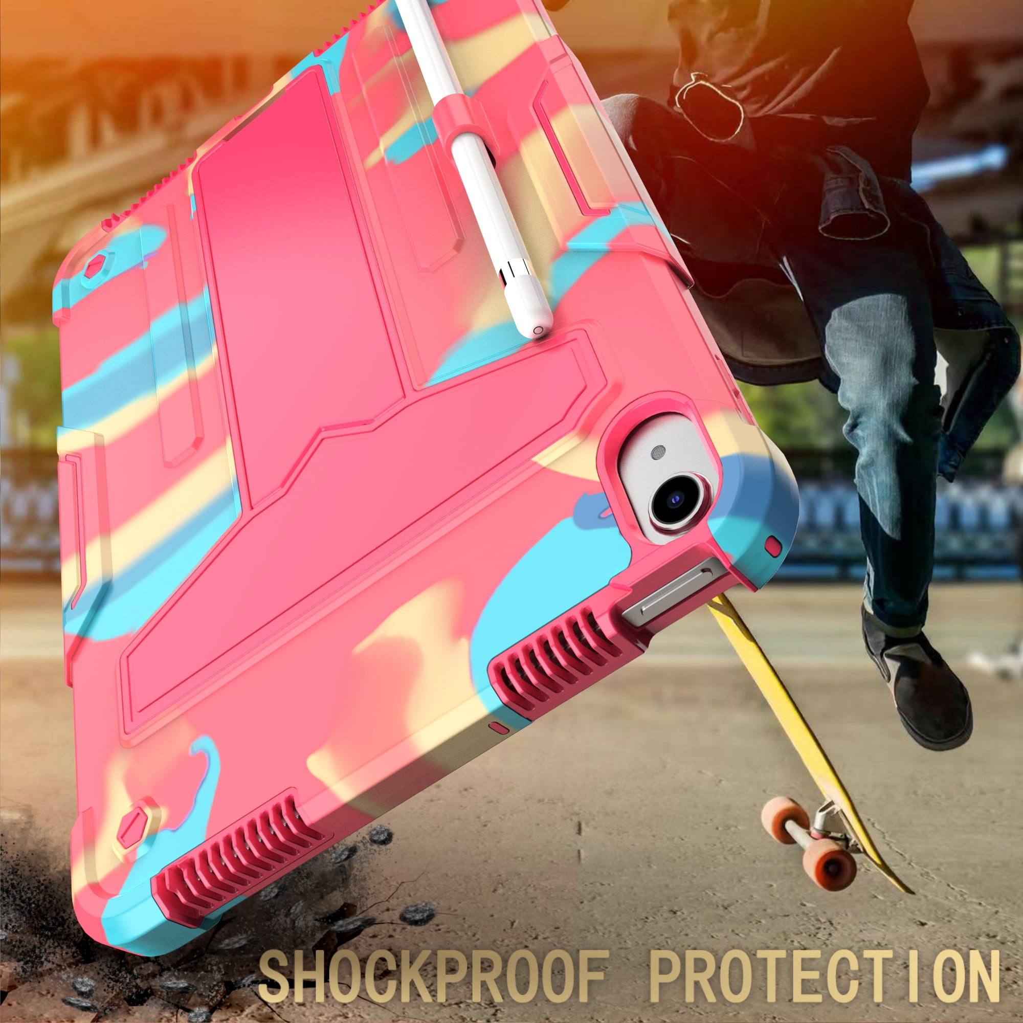 Decase Case for Apple iPad 10th Generation 10.9-inch,Shockproof Rubber Heavy Duty Rugged 3-Layer Protetion Kickstand Armor Cover with Pencil Holder, Colorful Rose