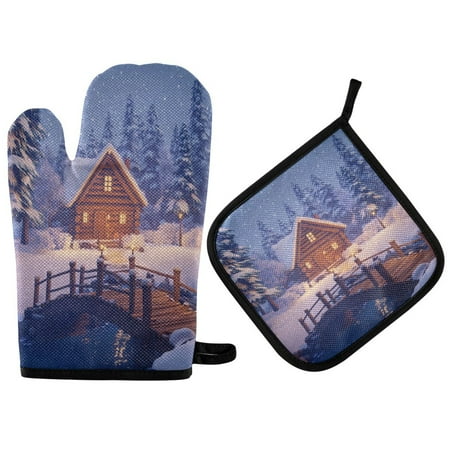 

2pcs kitchen insulation gloves Oven Mitts and Pot Holders Sets Heat Resistant kitchen insulation pad A Cozy Log Cabin Nestled