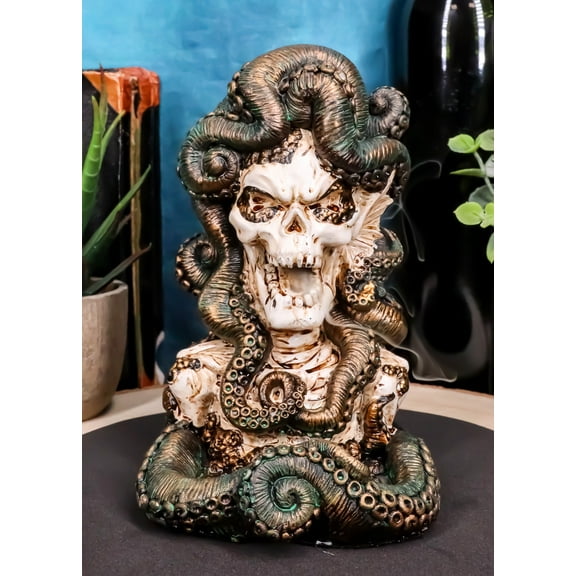Cecelia Octopus Sea Witch Skull Bust Backflow Incense Cone Burner Figurine