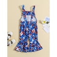 thumbnail image 3 of Bagilaanoe 4th of July Jumpsuit for Toddler Baby Girl Sleeveless Floral Print Romper Overalls + Headband 12M 18M 24M 3T 4T 5T Kids Long Flared Pants Independence Day Outfits, 3 of 9