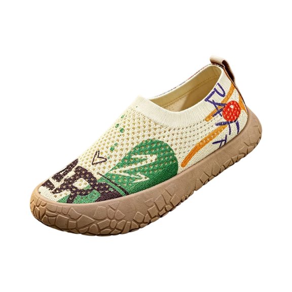EKVAHL Womens Orthopedic Walking Sneakers, Breathable Slip On Print Arch Support Wide Width Athletic Loafers, Outdoor Daily Walking Shoes Green