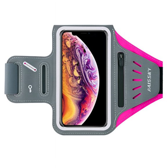 Running Arm Strap with Airpods Pocket Card Slot and Key Pocket, Sports Arm Strap Phone Holder Fits 6.8" Phone rose Red