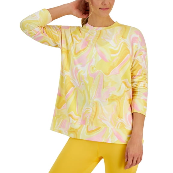 Id Ideology Women's Active Whirl-Print Crewneck Sweatshirt Yellow Size 2XL