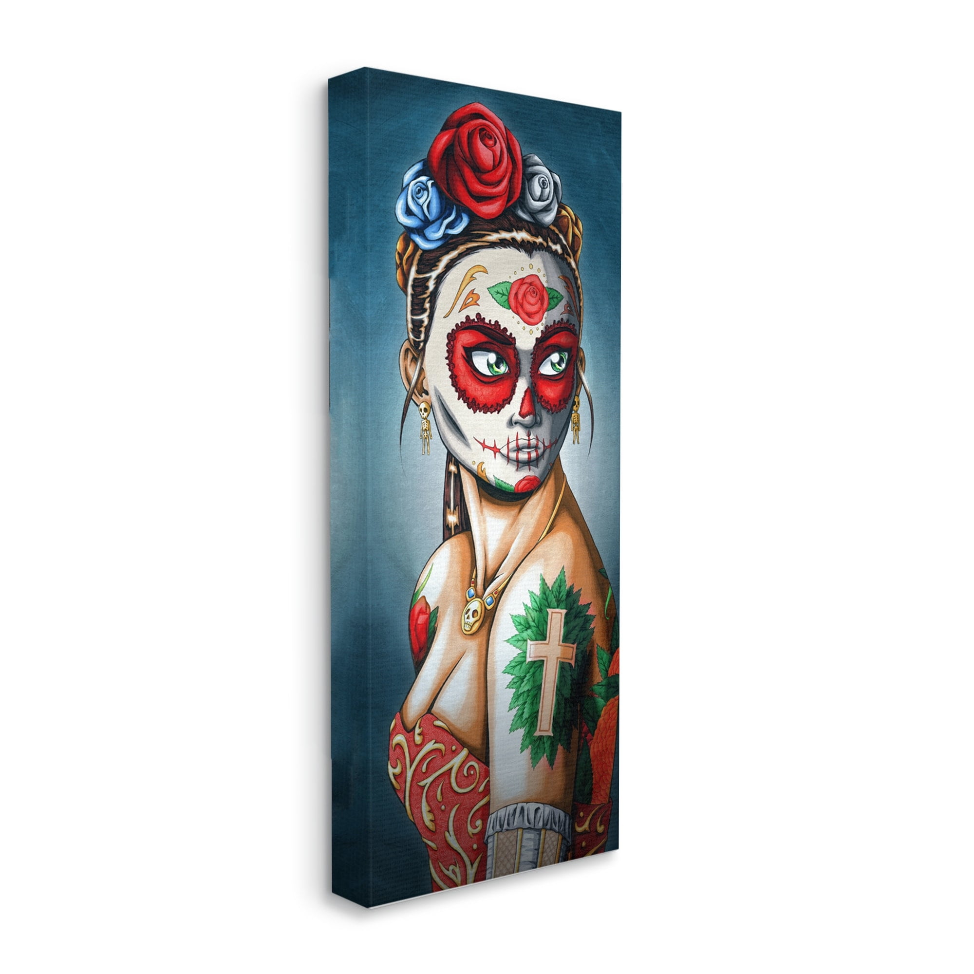 Stupell Industries Day Of Dead Skull Face Painting Roses Tattoos Canvas Wall Art, 20 x 48, Design by Amy Brinkman