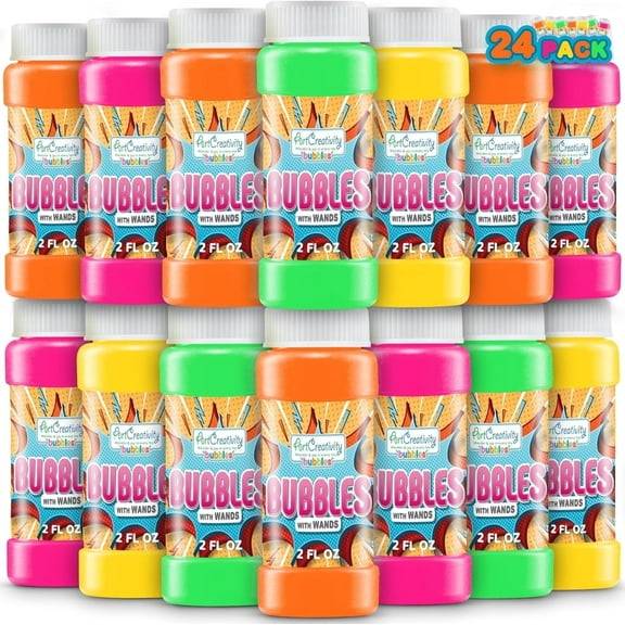 ArtCreativity 24-pack Bubble Blower Bottles with Wands, 2 oz Each, Multicolor, Kids Ages 3  Birthday Party Favor Toy, Outdoor Fun Activity