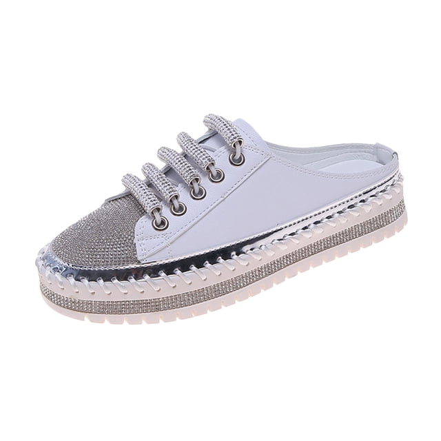 Amzcrzy Zapatos de mujer,Zapatos de mujer,Zapatillas de mujer, Pantuflas Baotou para mujer, suela plana, suela gruesa con diamantes de imitación y pedales de un solo pie. Sandalias Mujer Zapatillas D