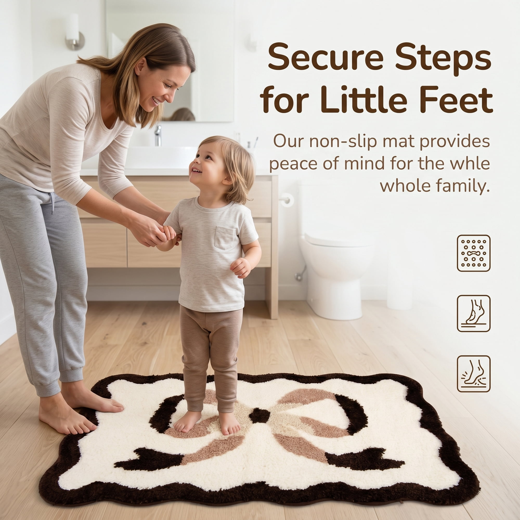 Unique Bargains Aesthetic Bathroom Rug Soft Absorbent Non Slip Bath Mat Brown 32" x 20"