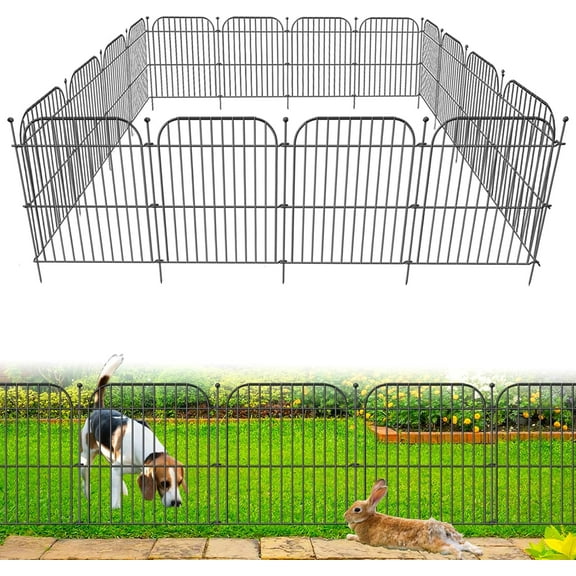 10 Panels No Dig Decorative Garden Fence, 24 in(H) x 20 ft(L) Rustproof Metal Wire Fencing Border, Dog Fence Outdoor for Yard, Temporary Tall Animal Barrier for Rabbits and Small Pets