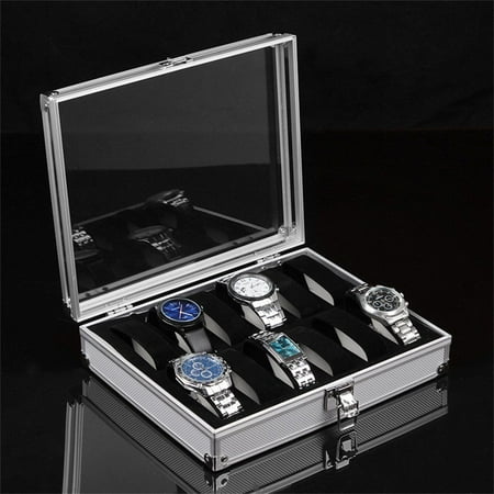 Aluminium Square Jewelry 12 Grid Slots Watches Display Storage Box Case