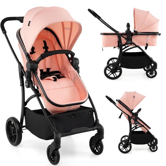 INFANS Poussette 2 en 1 pour Bébé, Poussette Convertible avec Berceau Siège Réversible Dossier Réglable Auvent Pliage à une Main, Poussette Compacte pour Tout-Petits pour Enfants Nourrissons Nouveau-Nés 0-36 Mois