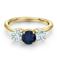 thumbnail image 3 of Gem Stone King 18K Yellow Gold Plated Silver Blue Sapphire and Sky Blue Aquamarine Engagement Ring for Women | 2.10 Cttw | Round 6MM | Gemstone September Birthstone | Size 6, 3 of 6