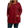 thumbnail image 6 of Plus Size Tops Nelozsy Fashion Women's Casual Solid Color Loose Long Sleeve Round-neck Oversize Shirt Red XXXL, 6 of 9