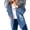 Light blue, variant on Women Winter Warm Fluffy Collar Hooded Denim Jacket Plush Lined Warm Long Sleeve Jean Coat Button Down Loose Outerwear