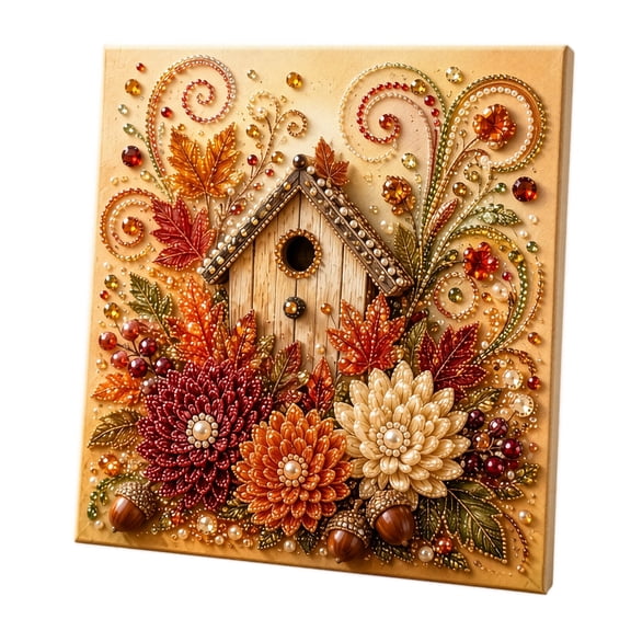 Fall Pearl Art DIY Kit with Frame, Hut Thanksgiving 3D Pearl Mosaic Complete Craft Set for Adults and Beginners, Autumn Wall Decor Gift