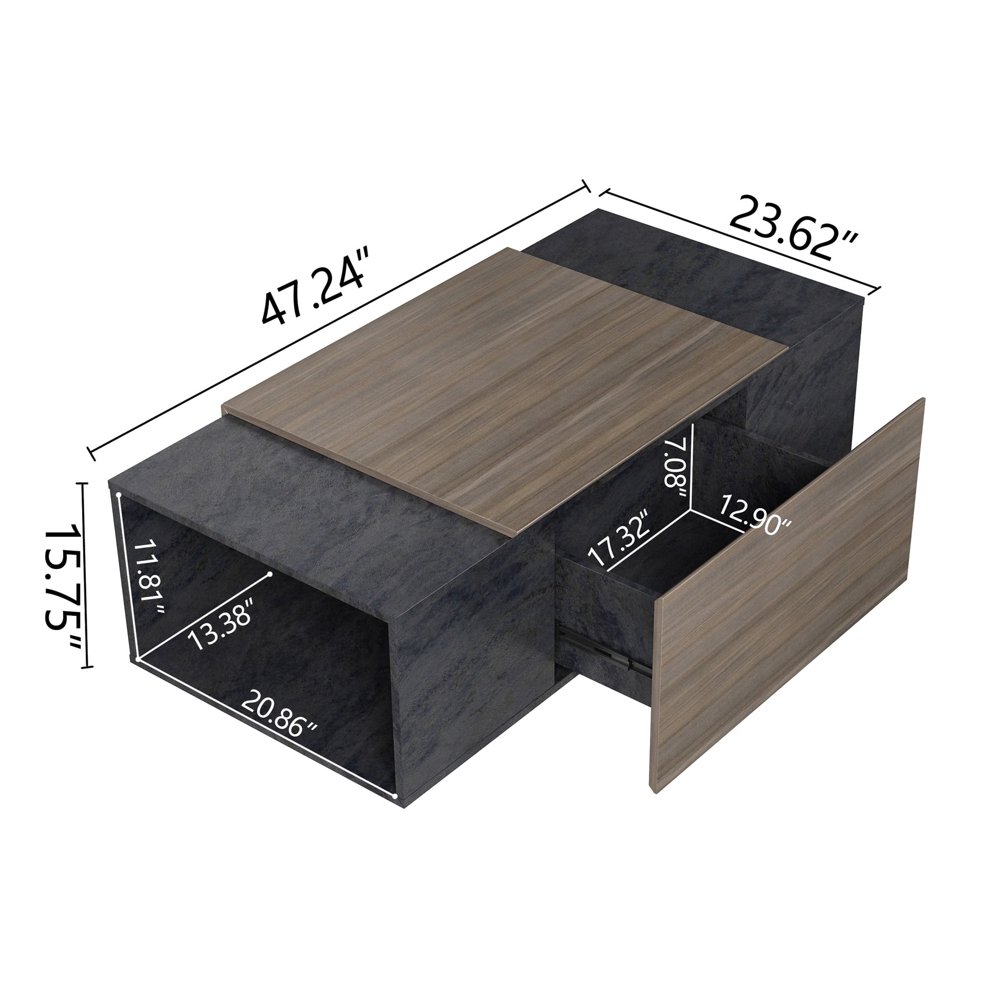 Kepooman 47" Farmhouse Coffee Table with Drawer, Tea Table for Living Room or Office , Armando & Texture Black, Light Brown Kepooman 47" Farmhouse Coffee Table with Drawer, Tea Table for Living Room or Office , Armando & Texture Black, Light Brown