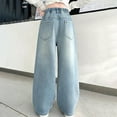 thumbnail image 5 of Xudanell Jeans for Girls Butterfly Printed Wide Leg Jean Pants with High Waisted Streetwear Light Blue 15-16 Years, 5 of 9