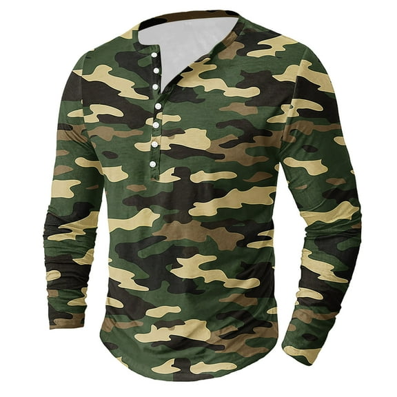 LEBONYARD Men's & Big Men's Oversized Long Sleeve Tee Shirt,Mens Sweatshirts under $10,Men's Camouflage Printing Button Casual Long Sleeve Round-Neck Blouses Shirts Camouflage S