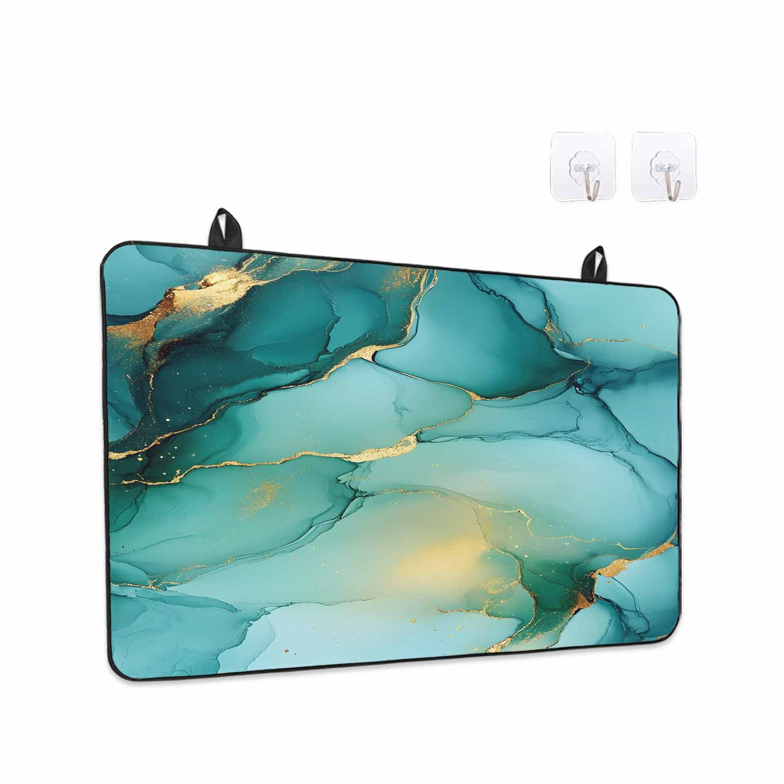 Teal Marble Stove Top Cover for Electric Stove, Heat-proof & Non Slip Glass Top Stove Cover Protector, Abstract Modern Ink Painting Art Kitchen Flat Cooktop Rubber Mat 24x21 Inches