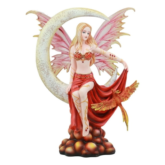 Ebros Large Celestial Crescent Ember Moon Fire Elemental Phoenix Pyre Fairy Statue 10.25" Tall By Nene Thomas Decorative Mythical Fantasy Figurine Collectible