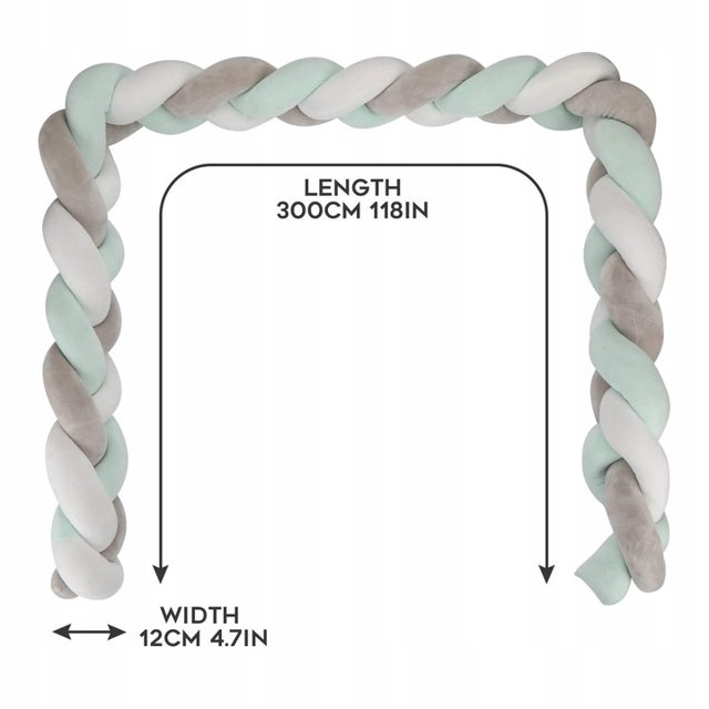 Barandilla de cama de cuatro hebras tejida a mano cama de decoración anticolisión simple que rodea la almohada trenzada de cuatro hebras 3M verde blanquecino XianweiShao 8390611328054