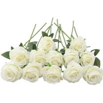 Zukuco 12 PCS Artificial Roses Single Long Stem Silk Blossom Fake Flower for Home Party Wedding Decoration(White)