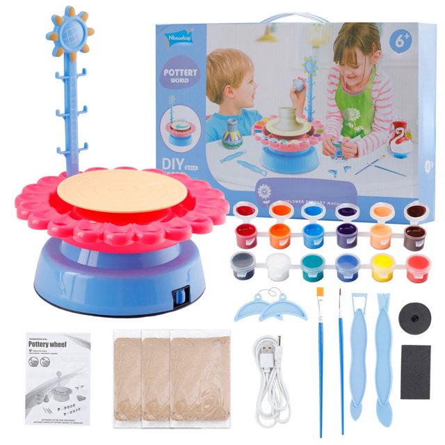 Kit de torno de cerámica para niños: Juego eléctrico de arcilla para esculpir en seco al aire para estudio de cerámica DIY