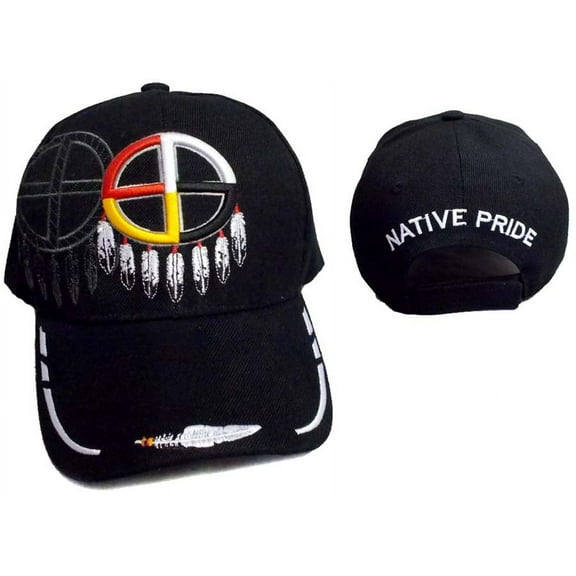 Medicine Wheel Native Pride Baseball Caps - Black Color Uni-Sex Style -- FREE USA Shipping-- (CapNp268B)