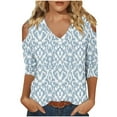 thumbnail image 2 of SDNall Womens Casual Tops, Womens Fashionable Casual 3/4 Sleeve off Shoulder-Neck Printed Top, 2 of 5