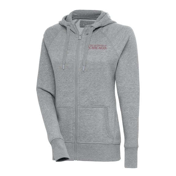 Women's Antigua Heather Gray UChicago Maroons Victory Full-Zip Hoodie