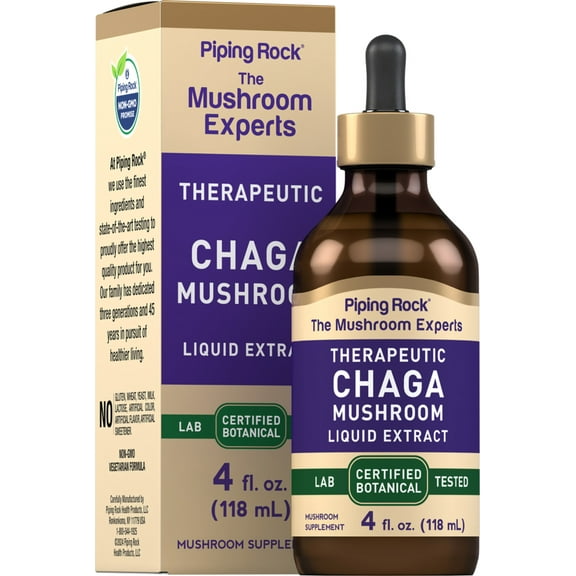 Chaga Mushroom Liquid Extract | 4 fl oz for Men and Women | Gluten Free Supplement | by Piping Rock