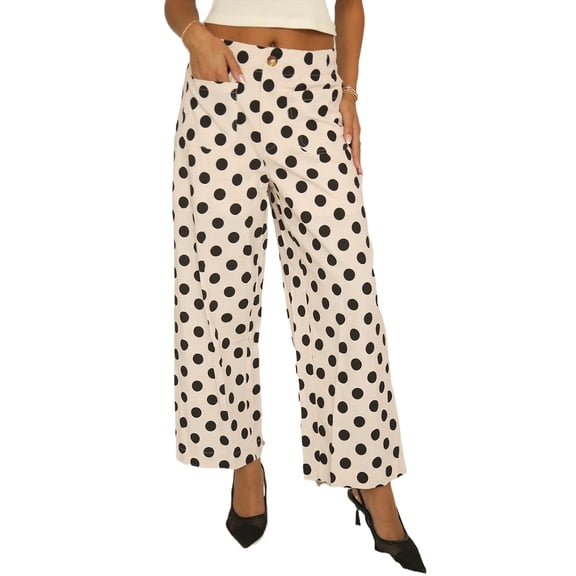 Women's White Polka Dot Loose Pants – Chic Casual Style for Office & Daily Wear, XL