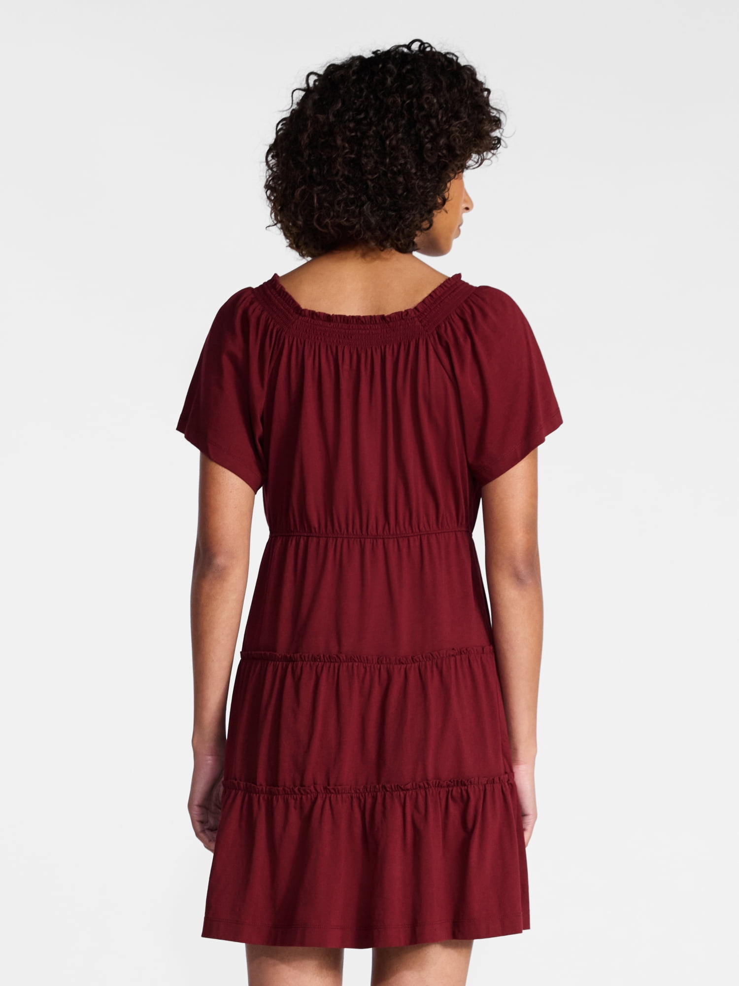 Time and Tru Women's Tiered Cotton Mini Dress with Flutter Sleeves, Sizes XS-XXXL