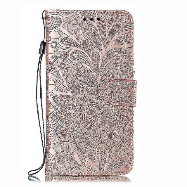 Funda de piel con estampado de flores de encaje para Xiaomi Mi CC9, rosa dorada