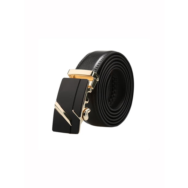 Cinturón de cuero negro para hombre con hebilla automática de ratchet de negocios Inspire Chic para el Día del Padre 50 3/8-53 1/8