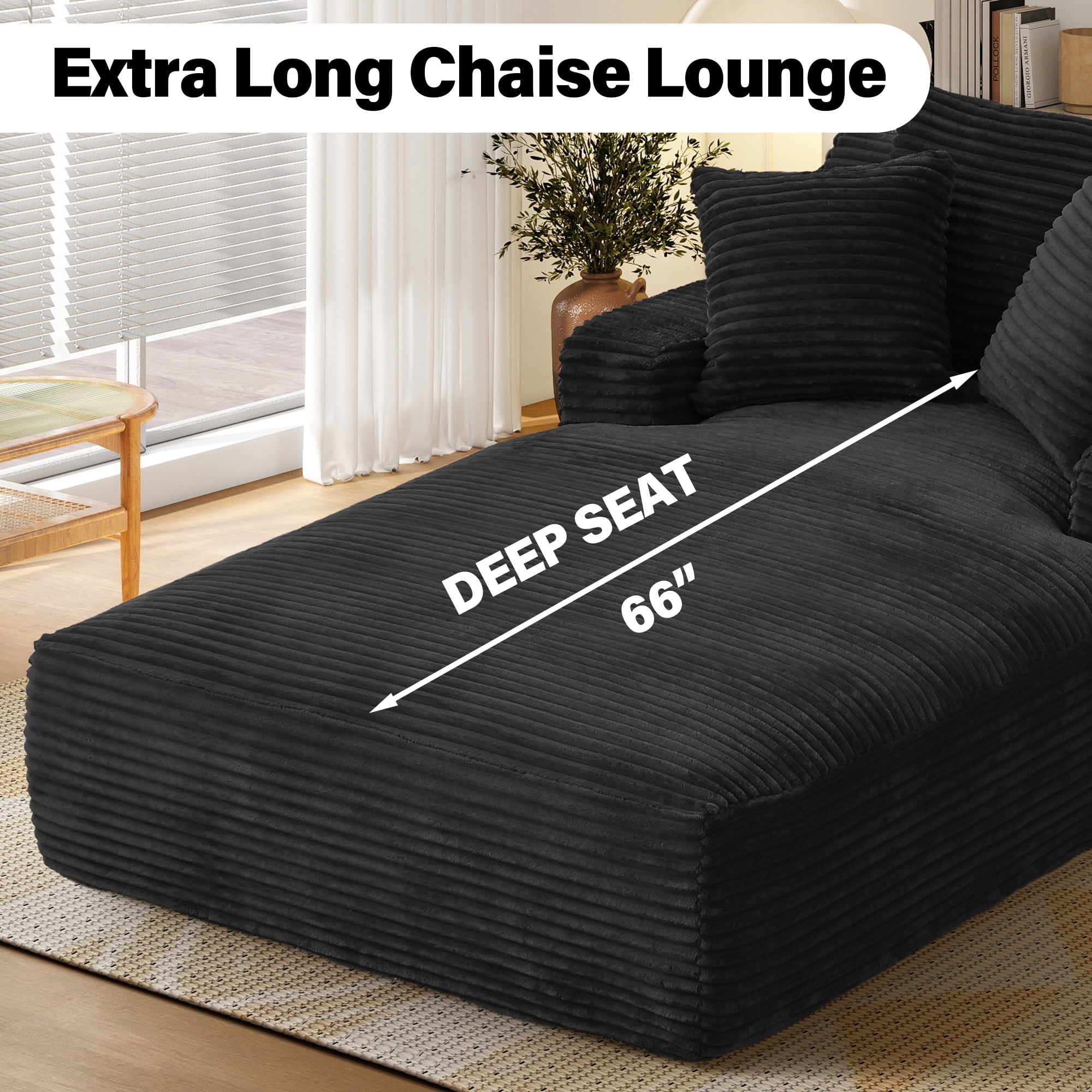Aukfa 78.7" Extra Long Chaise Lounge Sofa, Oversized Upholstered Couch with 3 Pillows for Indoor Living Room/Bedroom,Black