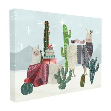 The Stupell Home Decor Collection Holiday In The Desert Llamas with Cacti and Sweaters Oversized Framed Giclee Texturized Art, 16 x 1.5 x 20