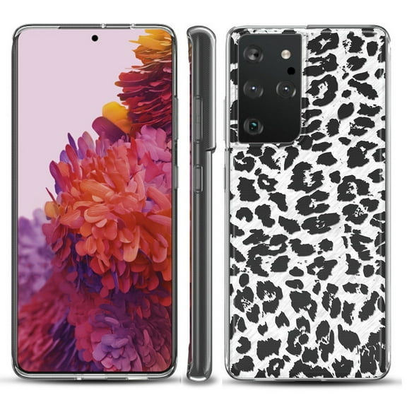 Slim-Fit Lightweight Protective Phone Case compatible with Samsung Galaxy S21 ULTRA 5G, by OneToughShield ® - Cheetah B/W