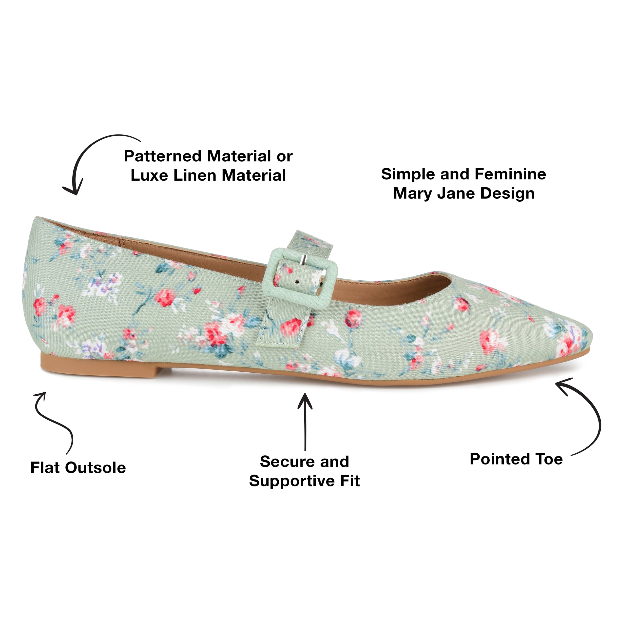 Journee Womens Karissa Buckle Pointed Toe Mary Jane Dress Flats