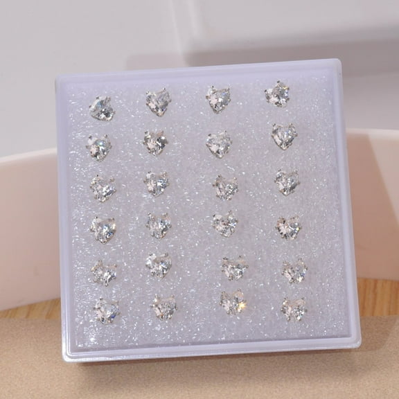 Silver Heart Earrings Zircon Triangle Earrings【12 pairs per set】
