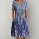thumbnail image 1 of ICHUANYI Clearance Women's Summer Casual Round Neck Short Sleeve Folding Floral Printed Dresses(Navy, M) ICHUANYI WER2023080704251, 1 of 5